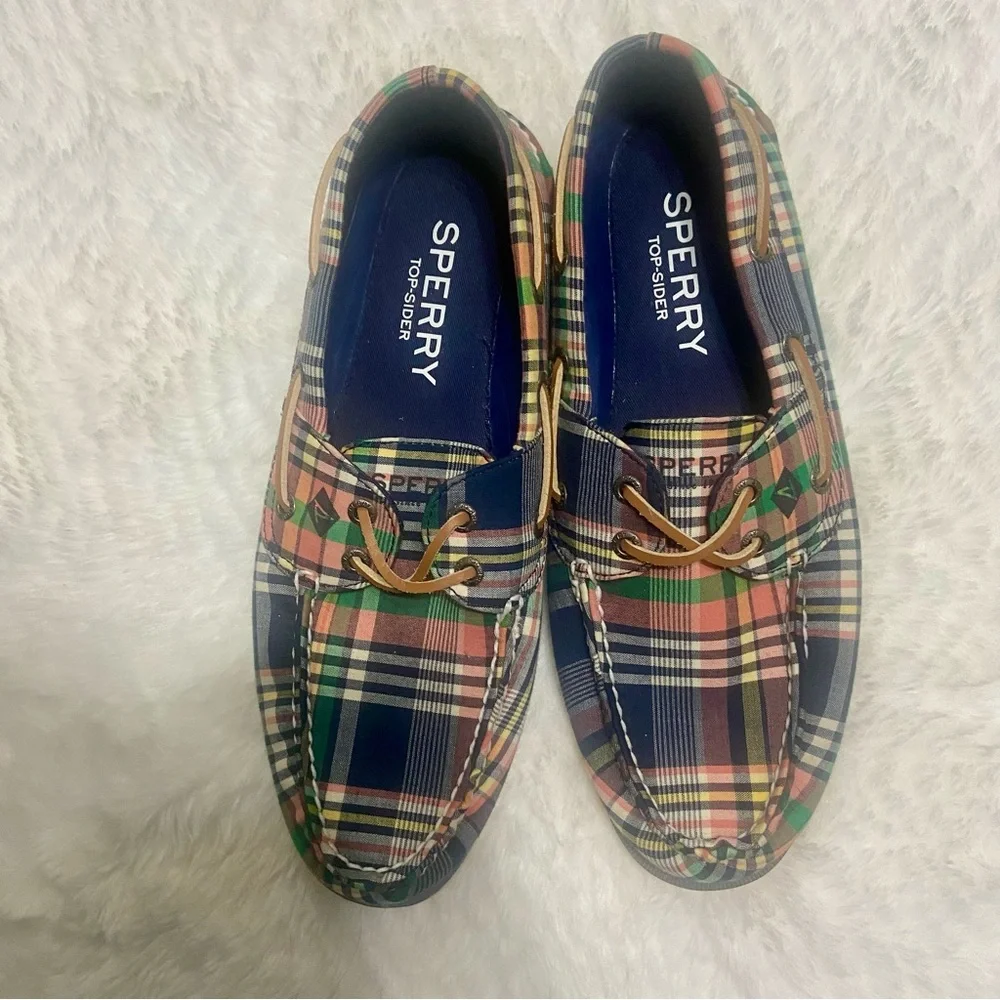 Sperry Men's Plaid Boat Shoes - Blue and Green